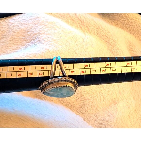 Navajo Sterling Silver Ring Size 7.2 signed AR YAZ Larimar Stone 5.9g Handmade - Picture 3 of 12